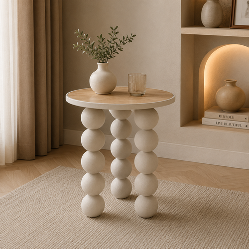 طاولة خدمة خشب مفرد 45*45 HM632 BEIGE WOOD