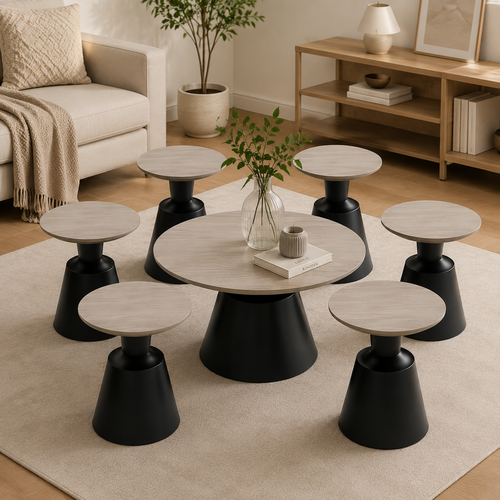 طقم شاي خشب دائري 1+6 C167 DARK GREY