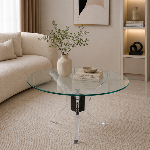 طاولة شاي اكلريك زجاج مفرد 80*80 3022 BLACK