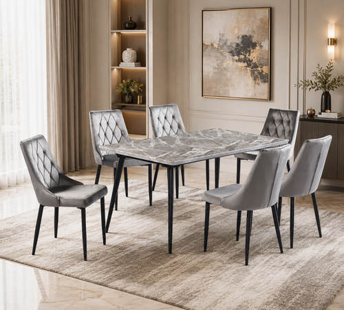 طاوله طعام رخام 6 كرسيM003-1 DARK GREY