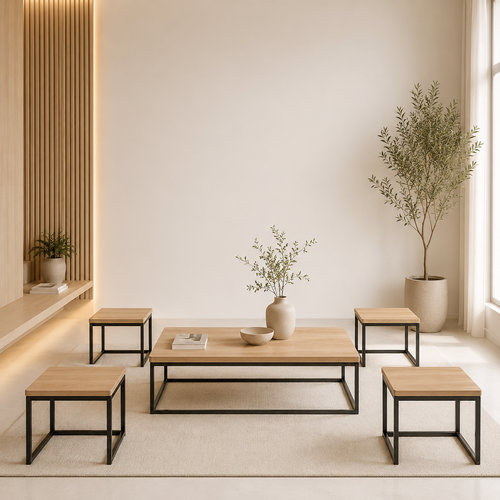 طقم شاي خشب ارضي مستطيل 1+4 TS115 WOOD