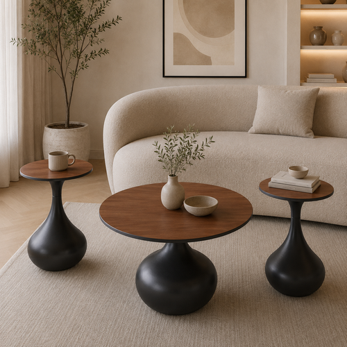 طقم شاي سيراميك دائري 1+2 SHS-037 LIGHT BROWN