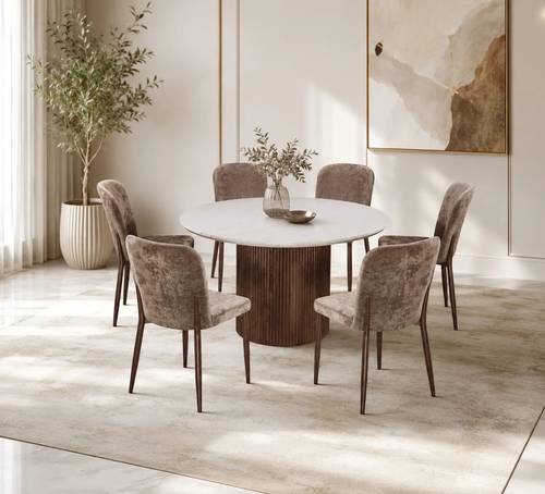 طاولة طعام رخام دائري 6 كرسي M-035 BROWN/BROWN