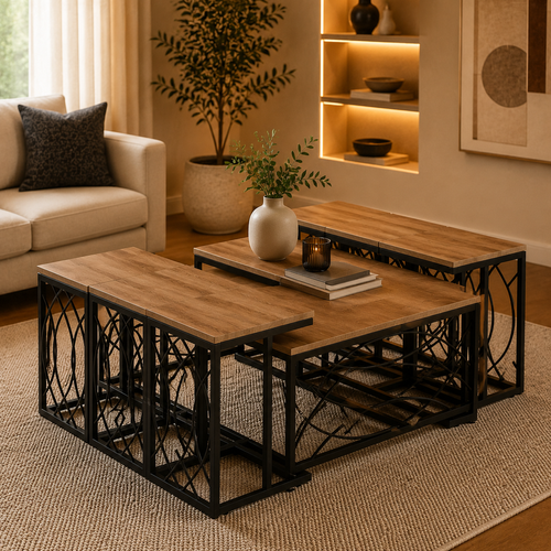 طقم شاي خشب مستطيل 1+6 C171 BROWN