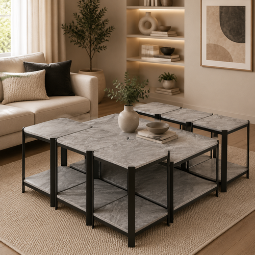 طقم شاي خشب مستطيل 1+6 C175 GREY