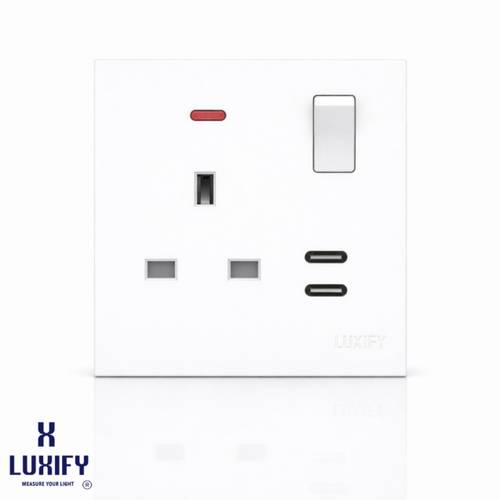 LUXIFY 13A Socket + Single Slim Switch – White