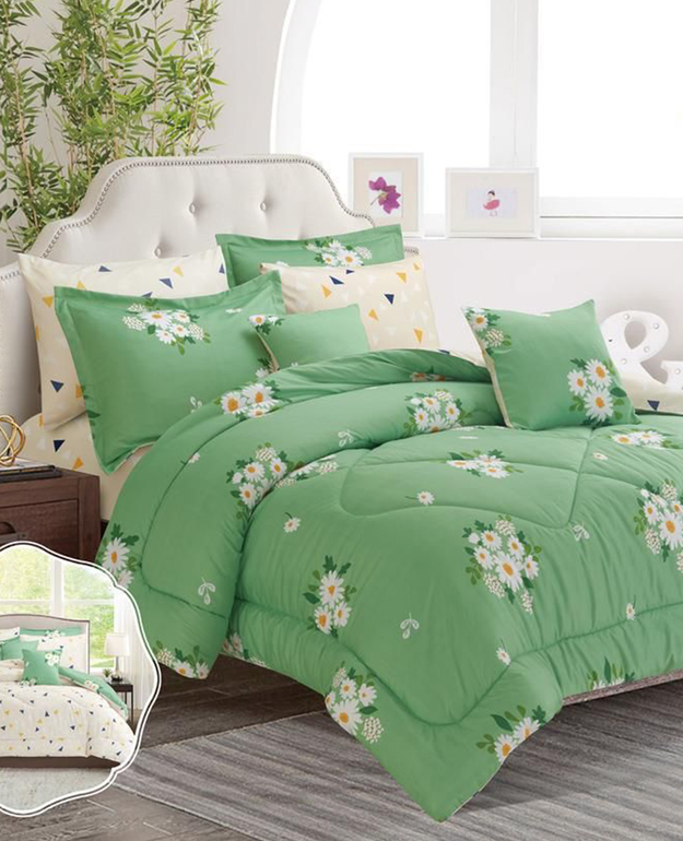 لحاف سرير أفالون صيفي نفرين 8 قطع باللون الأخضر والأبيض