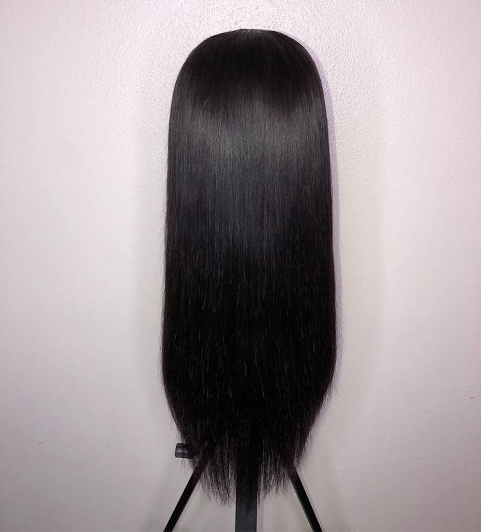باروكة شعر طبيعي طول 18 انش استريت كثافة 200% لون أسود جذور أمامية فروة دانتيل