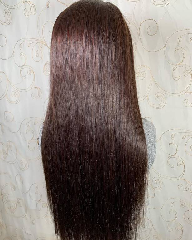 باروكة شعر طبيعي طول 24 انش استريت كثافة 200% لون بني غامق جذور أمامية فروة دانتيل