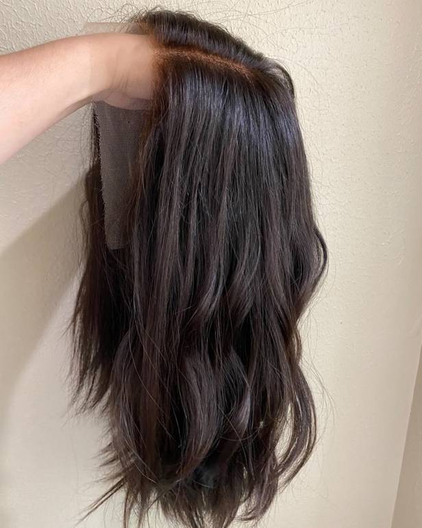 باروكة شعر طبيعي طول 12 انش ويفي كثافة 180% لون اسود جذور أمامية