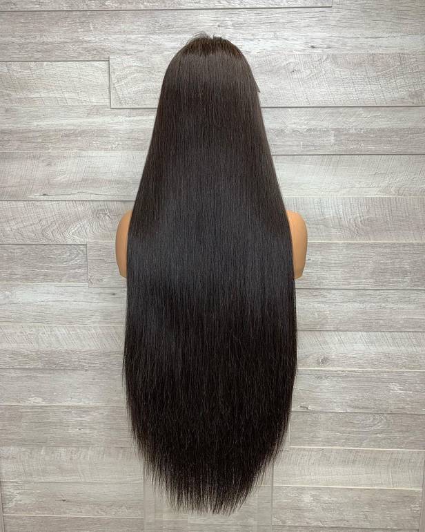 باروكة شعر طبيعي طول 30 انش استريت كثافة 200% لون بني جذورامامية فروة دانتيل