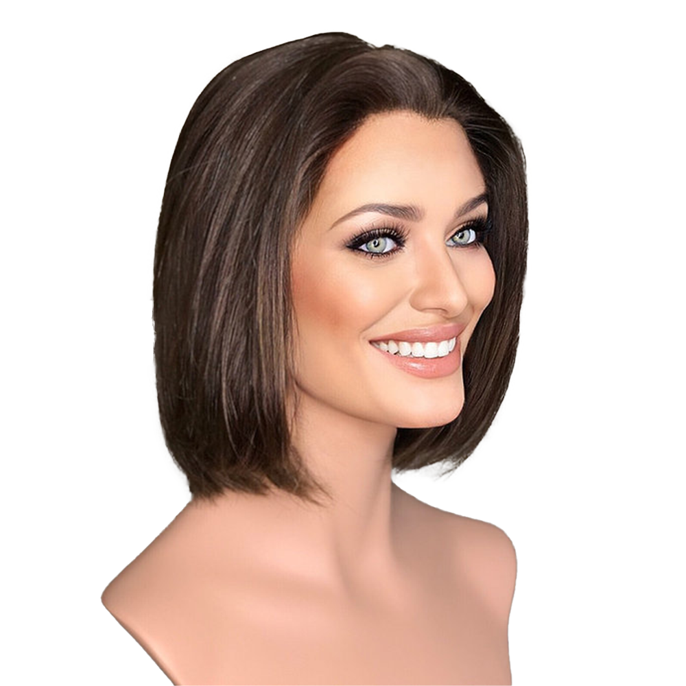 باروكة شعر طبيعي بلون بني طول شعر 10 انش بجودة عالية وكثافة 200%