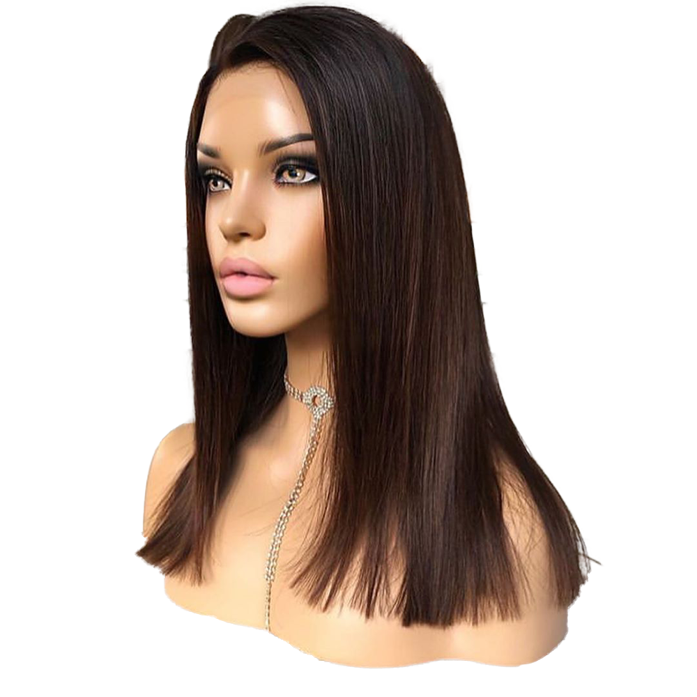 باروكة شعر طبيعي تي بارت طول شعر 16 انش بلون بني بجودة عالية وكثافة 180%
