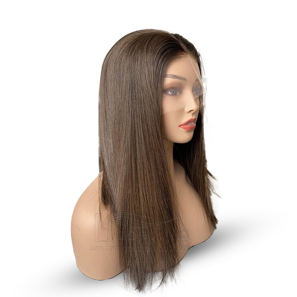 باروكة شعر طبيعي طول شعر 18 انش بلون بني غامق بجودة عالية وكثافة 200%