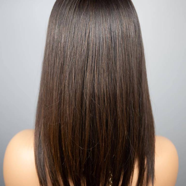 باروكة شعر طبيعي طول 16 انش استريت كثافة 180% لون بني فروة حرير