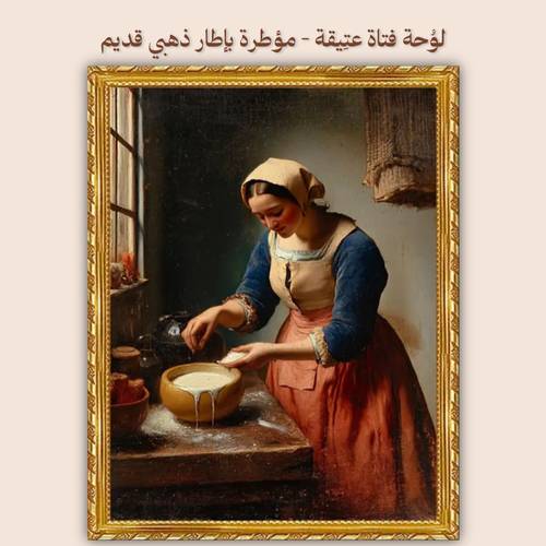 ‎لوُحة فتاة عتِيقة - مؤطرة بإطار ذهبي قديم