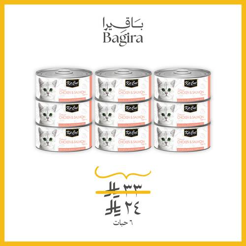 6 من معلبات كت كات دجاج منزوع العظم مع السلمون 80غ