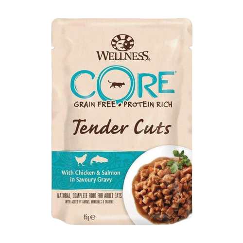 Wellness Core Tender Cuts Pouches Chicken & Salmon in Gravy for Cats 85g