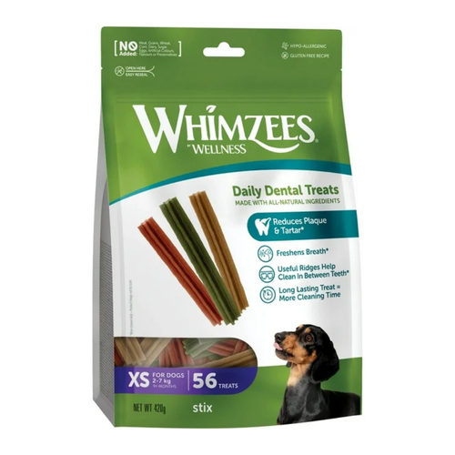 Wellness Whimzees Stix Dental Treats 56pc for XS Size Dogs 420g.