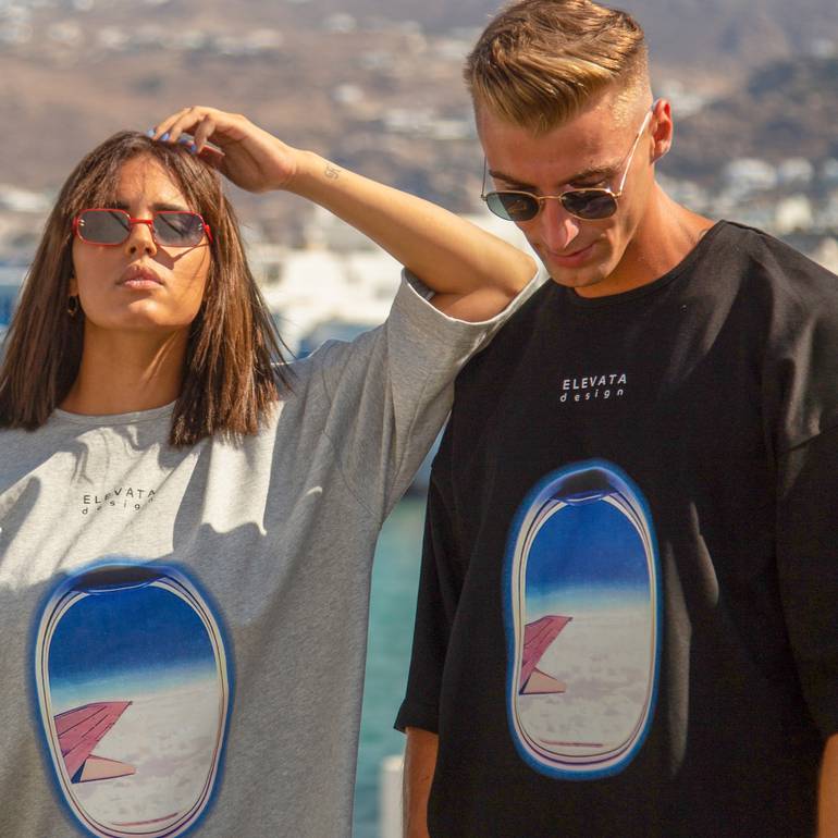 Unisex oversized t-shirt with Plane Window print