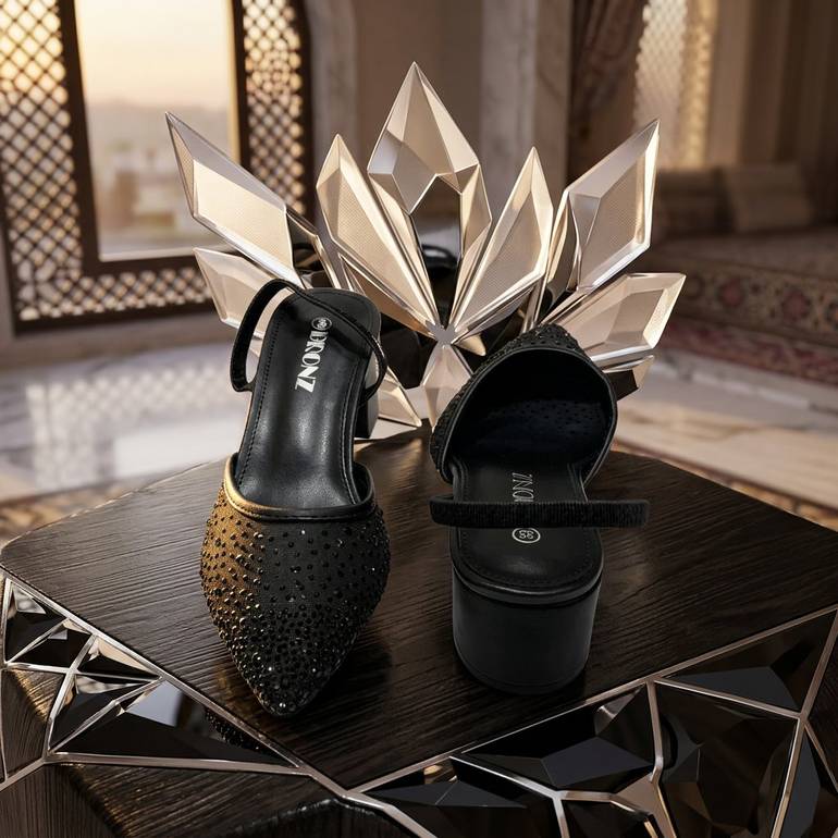 كعب صندل قصير أسود MB-6296