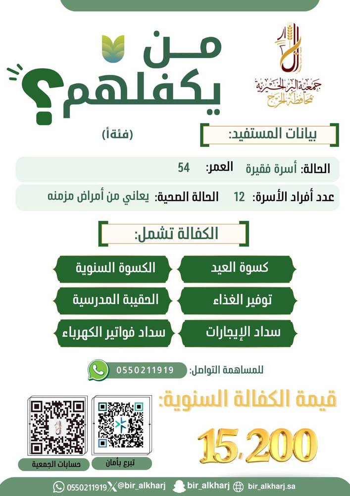 كفالة أب يعول 12 فرد مع مرضه المزمن