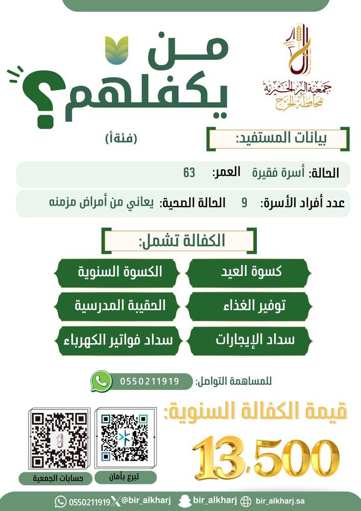 كفالة أب يعول 9 أفراد مع مرضه المزمن