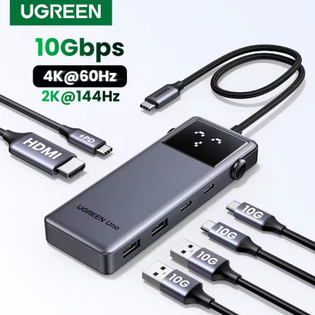 محول اجهزة كمبيوتر محمول UGREEN Uno USB C HUB 6 في 1 4K60 هرتز PD100W 10Gbps USB3.2 الفاصل ماك بوك برو الهواء USB المتوسع محطة الإرساء