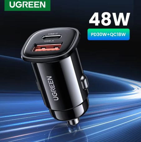 【جديد في】UGREEN USB شاحن سيارة 30 وات شحن سريع 4.0 QC4.0 QC3.0 PD نوع C شاحن USB سريع للسيارة لهاتف iPhone 17 Xiaomi