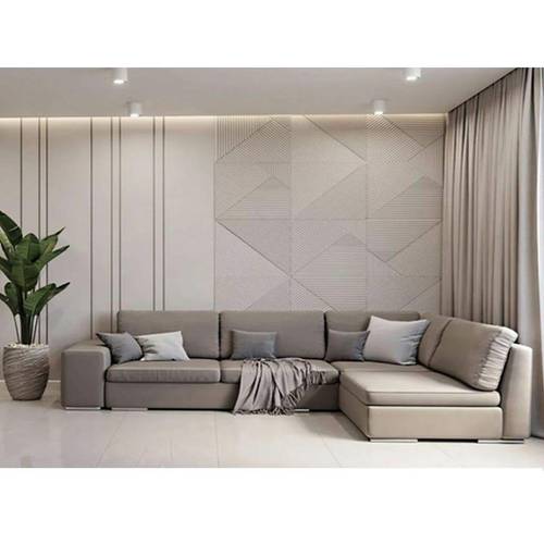 كنبة زاوية كتان ومعدن وخشب سويدي - بيج, Linen, Metal, and Swedish Wood Corner Sofa - Beige