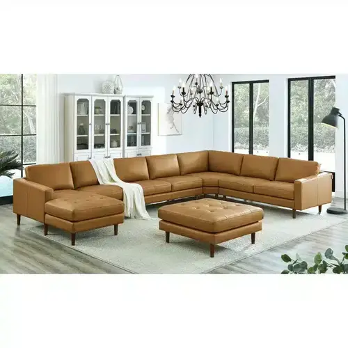 كنب ركني عصري على شكل U جلد فاخر - Modern U-shaped Corner Sofa Luxurious Leather
