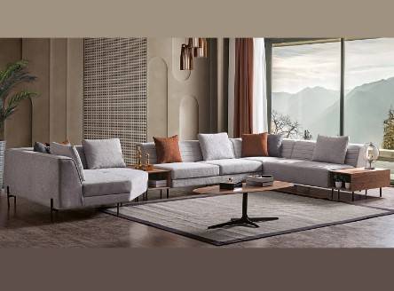 كنبة زاوية شانيل سويدي - رمادي - Suede Chenille Corner Sofa - Grey