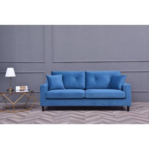 كنبة مقعدين خشب سويدي ومخمل - ازرق - Swedish Wood and Velvet Two-Seat Sofa - Blue
