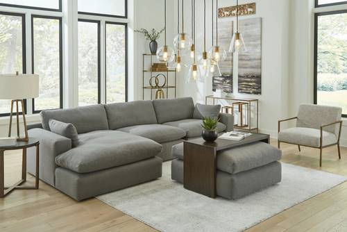 صوفا كنب ركني زاوية قابل للتغيير 3 قطع حشوة من الريش بيج و رمادي - Beige & Grey Feather Filled 3-Piece Modular Corner Sofa Set