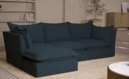 كنبة زاوية كتان سويدي - كحلي - Swedish Linen Navy Blue Corner Sofa
