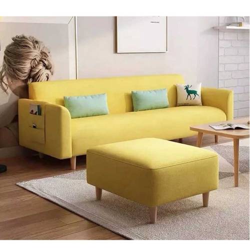 كنبة ثلاث مقاعد خشب سويدي ومخمل - أصفر - Three-Seat Sofa, Swedish Wood and Velvet - Yellow
