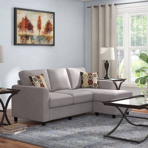 كنبة زاوية خشب سويدي ومخمل - بيج - Swedish Wood and Velvet Corner Sofa - Beige
