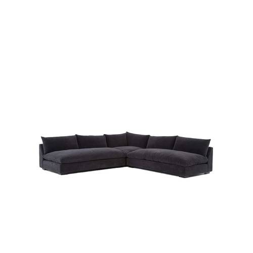 Linen and Swedish Corner Sofa - Black - كنبة زاوية كتان و سويدي - أسود
