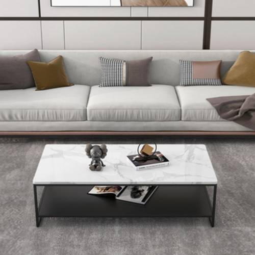 Modern Slate Coffee Table with Metal Frame - White & Black - طاولة قهوة عصرية من المعدن - أبيض وأسود