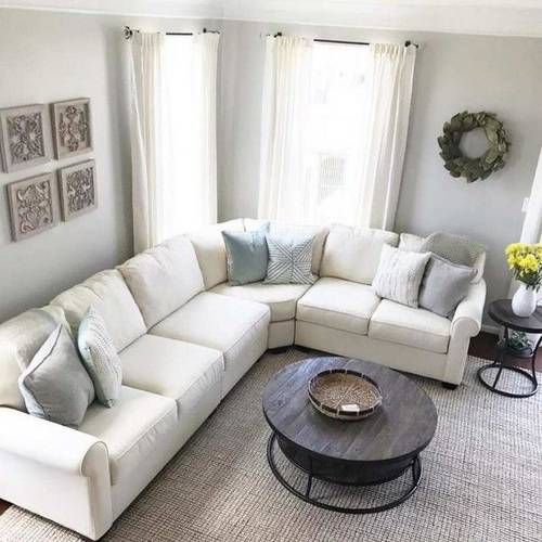 كنبة زاوية خشب ام دي اف وكتان - أبيض - MDF Wood and Linen Corner Sofa - White
