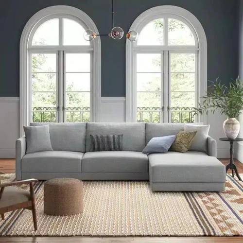 كنب ركني عصري زاوية يمين منخفض الارتفاع على شكل حرف L رمادي - Modern Low Profile Right Corner L-Shaped Sectional Sofa - Gray

