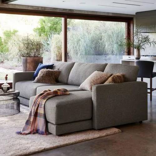 كنبة زاوية خشب سويدي وكتان - رمادي, Swedish wood and linen corner sofa - Grey
