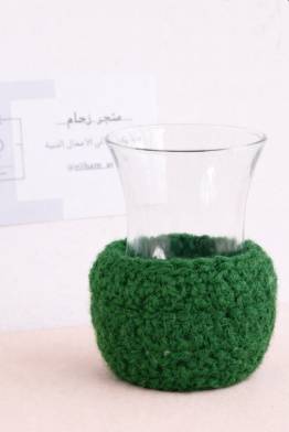 ماسك بياله كروشيه لون اخضر تحمي من الحرارة