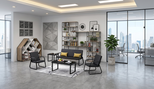 طقم كنب استقبال مكتبي مودرن بتصميم هندسي وقواعد معدنية صلبة