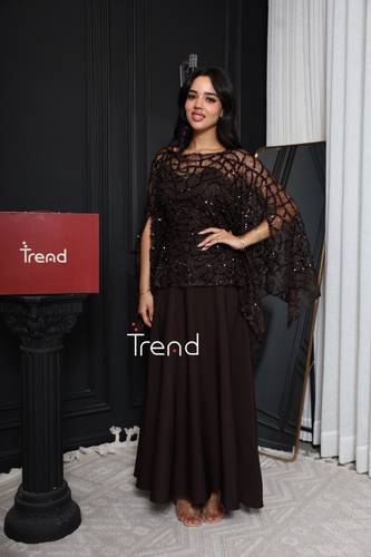 فستان سهرة موكا مع طبقة علوية مطرزة - 3XL