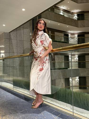 فستان لف ميد بتشجرات مميزة - XL