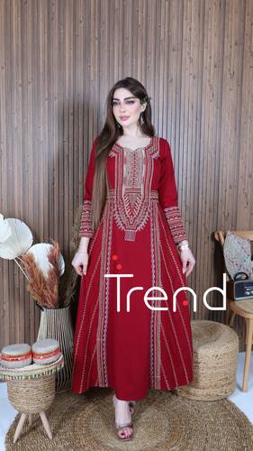 جلابية طويله مع طرحة (احمر) - 4XL
