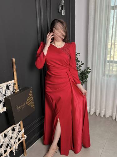 فستان احمر بكرستال  - 3XL