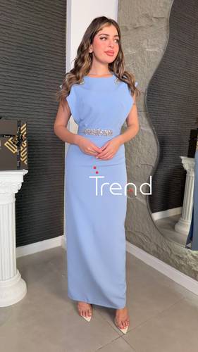 فستان مريفا طويل سماوي - 2XL