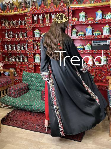 جلابية قطعتين طويل مطرزة بحزام - 3XL